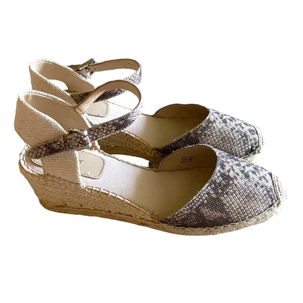 Botkier Elia Size 10 Glitter Snake-Print Ankle Strap Espadrille Wedge Sandals